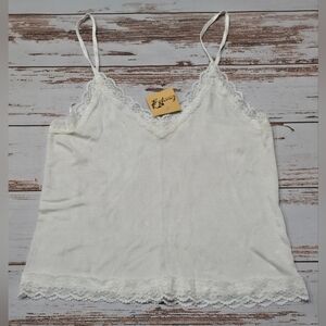 Dreamers Lace-Trim Camisole Cream Tank 90's Tween Y2K Stretch Cotton Acrylic M L